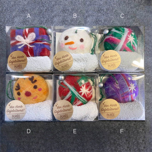 Festive Felted Wool Soap Gifts (with facial pad)